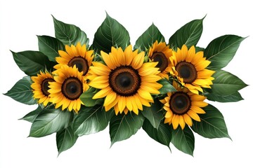 Obraz premium Vibrant stained glass artwork showcases sunflowers with green leaves against a white backdrop