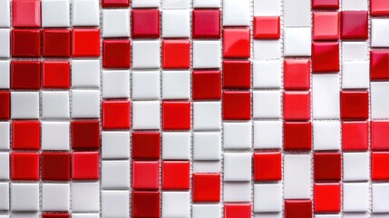 Colorful Red and White Mosaic Tiles with Glossy Finish Detail