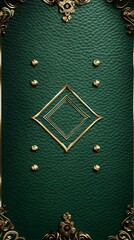 Elegant Green Leather Frame With Gold Accents And Floral Design