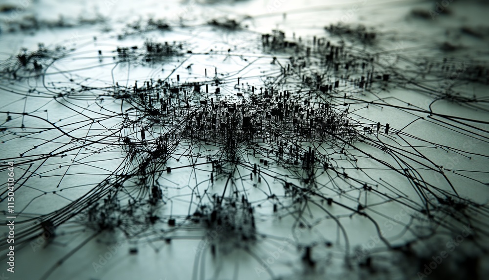 Poster complex network design with abstract connections and structures created on a smooth surface