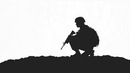 A simple, clean outline of a soldier kneeling in silhouette