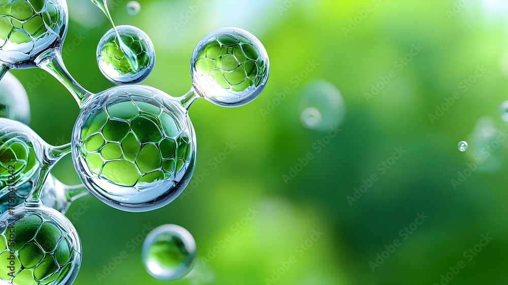 Poster molecular structure with green background representing science and nature