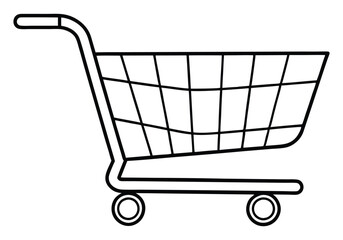 Minimalist Continuous Line Art of a Shopping Cart with Basket, Wheels, and Handle in a Modern Retail Style