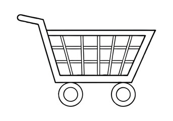Minimalist Continuous Line Art of a Shopping Cart with Basket, Wheels, and Handle in a Modern Retail Style
