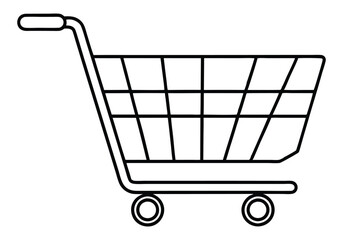 Minimalist Continuous Line Art of a Shopping Cart with Basket, Wheels, and Handle in a Modern Retail Style