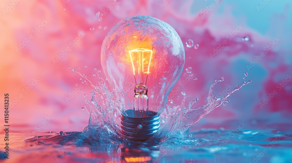 Poster colorful light bulb splashing water in a creative display during a vibrant artistic experiment at a 