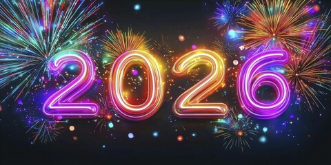Vibrant Fireworks Light Up the Night Sky in Celebration of Happy New Year 2026 with Colorful Explosions and Sparkling Displays