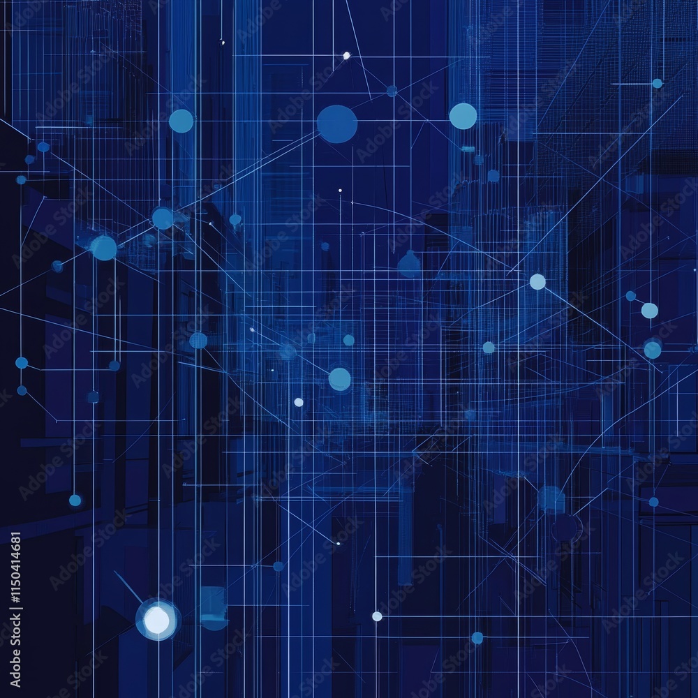 Poster abstract blue digital background with geometric shapes and lines representing technology in a futuri