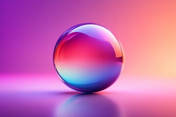 Iridescent glass sphere on vibrant neon background.