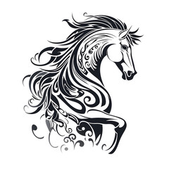 Fototapeta premium Artistic illustration of the grace and movement of a horse showing off its flowing mane, with an elegant and striking design, perfect for a luxury t-shirt.