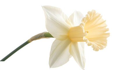 Obraz premium A pale yellow daffodil with a soft ruffled trumpet gently leaning in the spring breeze.