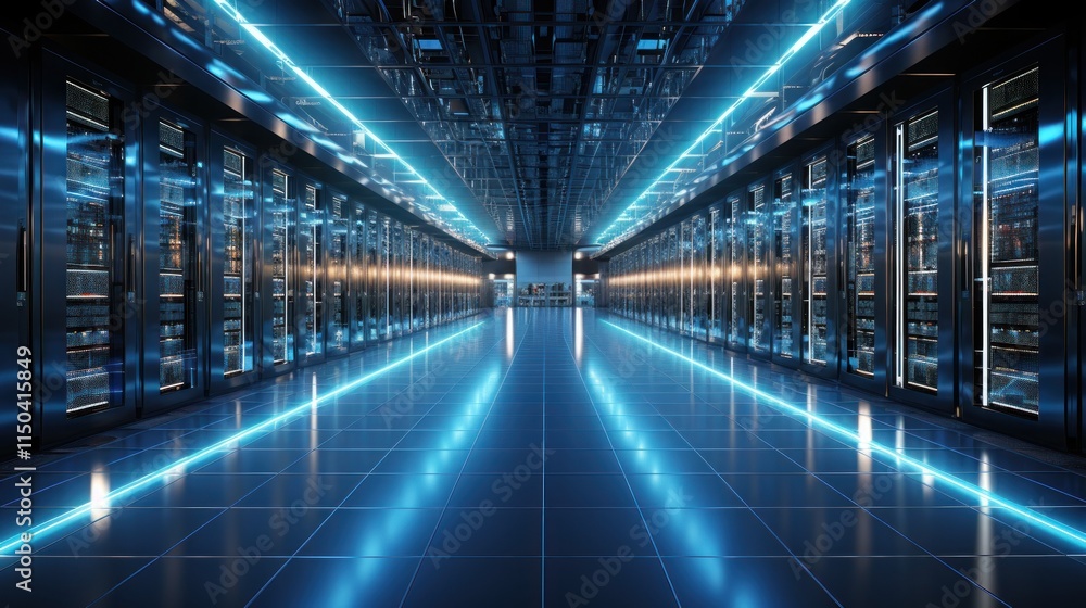 Aufkleber futuristic server room: a stunning visual of advanced technology and data infrastructure