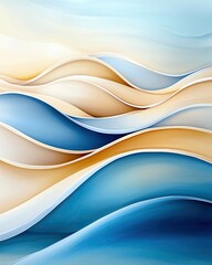 Obraz premium Abstract Coastal Bliss Abstract waves in soothing blue and beige tones.