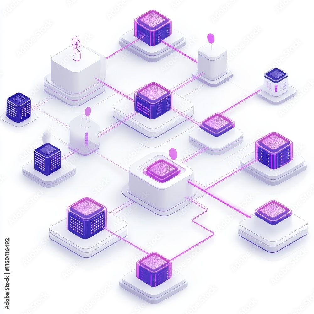 Poster modern technology network design showcasing interconnected data nodes and devices for efficient info