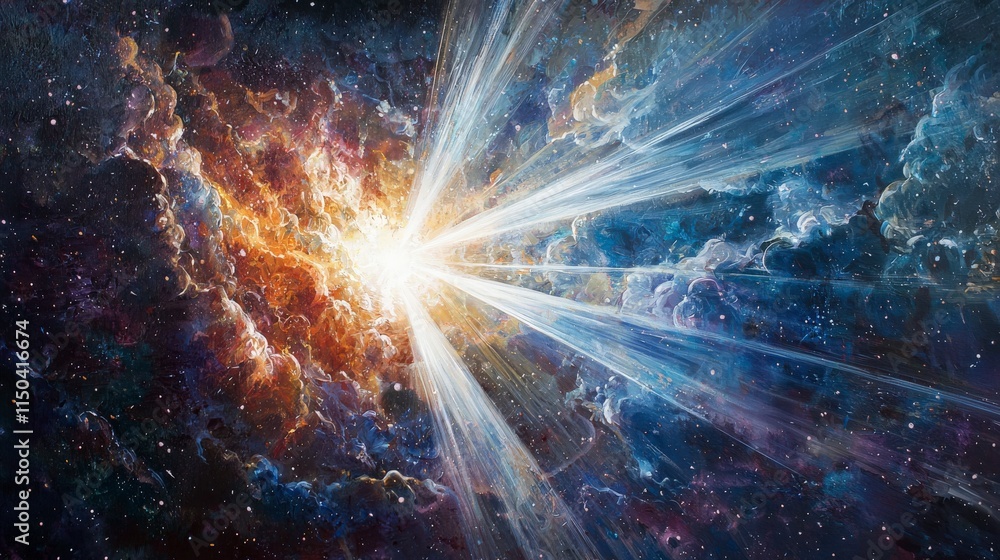 Aufkleber powerful ray of light slicing through cosmic void space digital artwork universe celestial perspecti