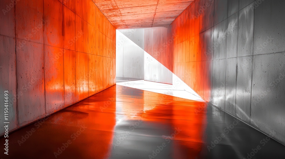 Aufkleber Artistic perspective of vivid light in gray monochrome abstract design in modern architectural environments