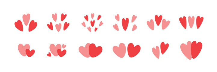 Red heart icon vector set, different shapes, hearts set red. Heart collection. Vector art illustration EPS 10 isolated