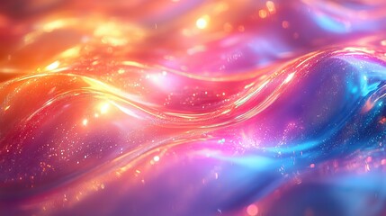 Obraz premium Holographic rainbow abstract wallpaper with rays, texture, chrome material, iridescent prism, futuristic shiny crystal glow in mermaid or fairy colors for a creative young design