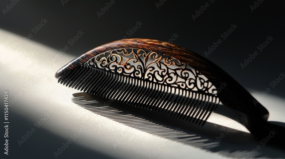 Poster elegant close-up still life photography intricate shadow design of a comb in an artistic indoor stud