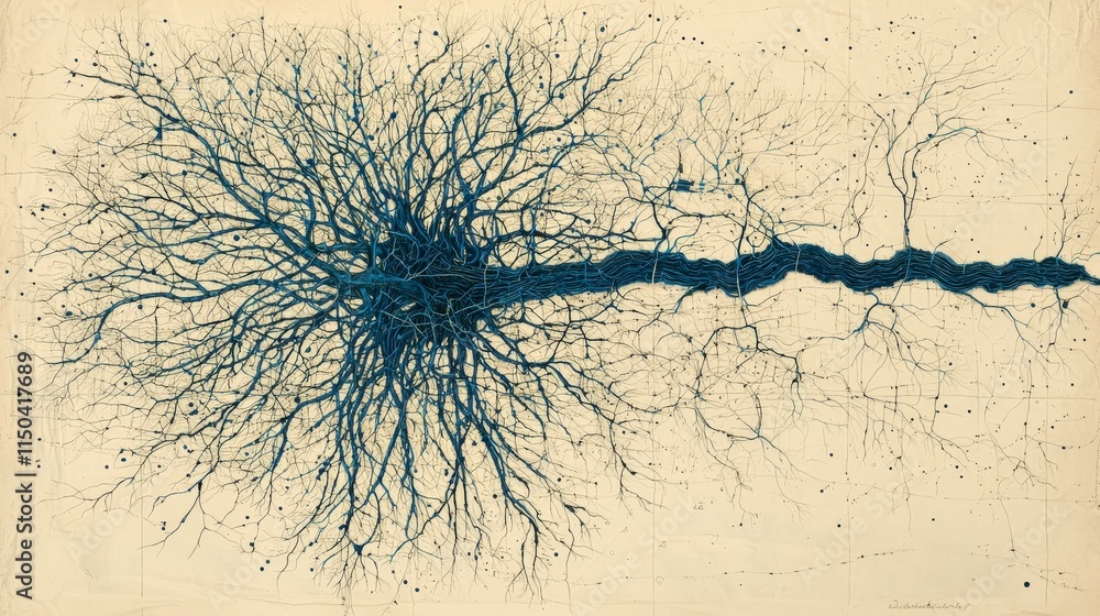 Poster Neural pathways illustrated as branching maps science art exhibition abstract visualization educational environment