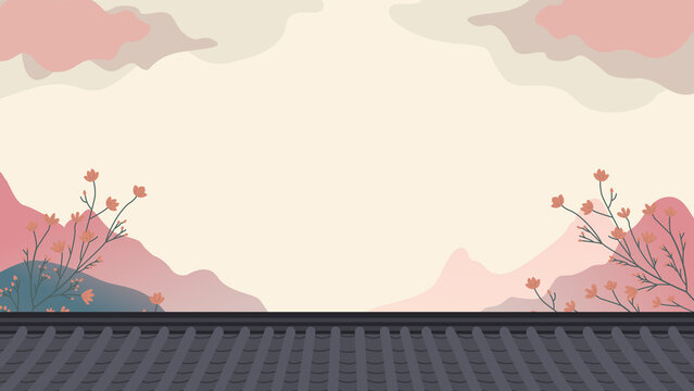 한국 전통 풍경과 기와 지붕 배경