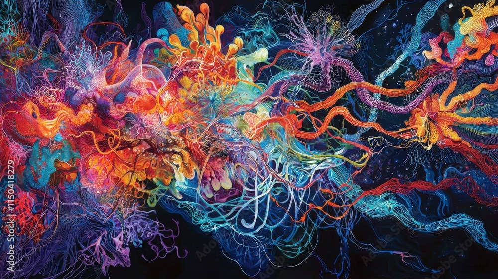 Poster Conceptual understanding of intricate neural pathways in a vibrant abstract digital art environment