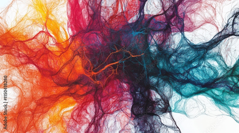 Poster Mapping intricate neural pathways abstract art digital design colorful environment close-up view neural connections concept