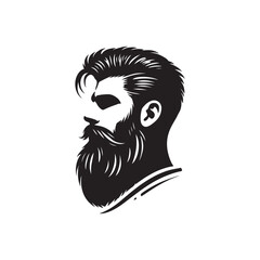 Black Color Bearded Man silhouette design Vector Illustration, Solid White Background 2.eps