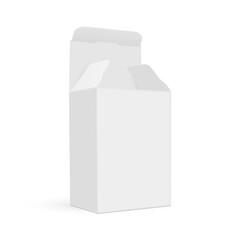 Blank Rectangular Paper Packaging Box Mockup With Opened Lid, Side View, Isolated On White Background. Vector Illustration