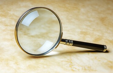 Fototapeta premium Magnifying glass on intricate bird and leaf pattern background