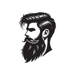 Black Color Bearded Man silhouette design Vector Illustration, Solid White Background 19.eps