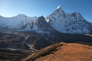 Amazing views with Ama Dablam Mount on trekking through Kongma La Pass 5535 m, from Dingboche to...