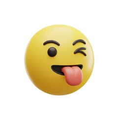 Fototapeta premium A 3D illustration of a winking yellow emoji with its tongue sticking out playfully