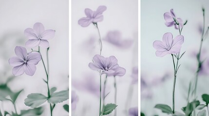 Naklejka premium Triptych of delicate lavender flowers with soft focus background.