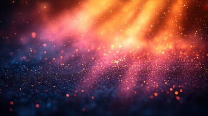 Obraz premium Light flare rays and bokeh with sunset background, transparent glow for rainbow effect, colorful gradient and golden beams sparkles, explosion in sky with glitter for design