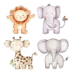 Naklejka premium [ Cartoon style animal grid illustration for kids] Happy Animal Friends Cartoon Illustration Grid Unleashed Joy Wildlife Celebration Digital Art