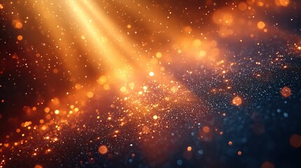 Light flare rays and bokeh with sunshine background, bright glow for glitter effect, colorful gradient and golden beams sparkles, explosion in sky with stars and shine for design wallpaper