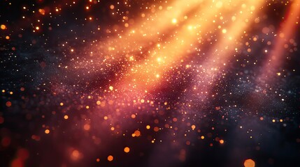 Light flare rays and bokeh with sunshine background, bright glow for glitter effect, colorful gradient and golden beams sparkles, explosion in sky with stars and shine for design wallpaper