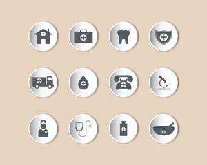 Stylish light gray icons with dark gray details, perfect for healthcare designs.