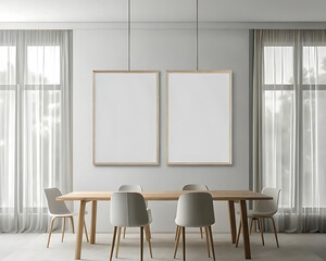 Mockup Poster Frame in Modern Scandinavian Living Room Minimalist 3D Render for Contemporary Interior Design Inspiration