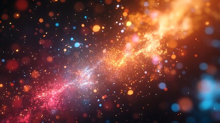 Obraz premium A close-up of fireworks illuminating the night sky with golden, red, and blue hues. 