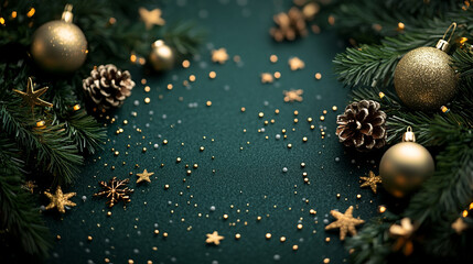A colorful greeting card with vibrant green pine branches, red berries, and ornaments surrounding the message 'Merry Christmas and Happy New Year,' perfect for spreading joyful, cheerful holiday spiri
