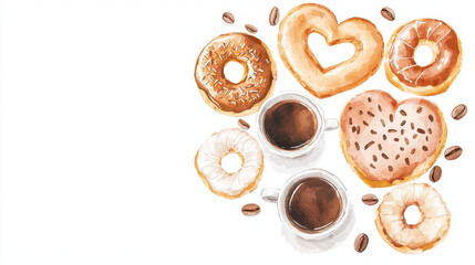 Delightful coffee cups and assorted pastries create cozy atmosphere