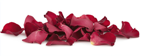 Scattered red rose petals create romantic and elegant atmosphere