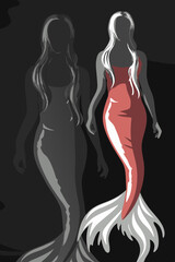 Enchanting Watercolor Mermaid Silhouette Vector Illustration: Perfect for Creative Designs and Decor.