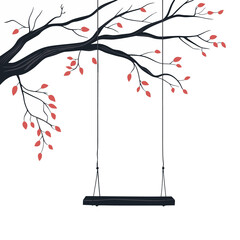  flat swing hanging from a tree branch vector