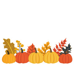 Naklejka premium A colorful fall foliage scene with pumpkins. flat vector