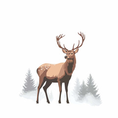  A majestic stag standing proudly in a misty forest. flat vector