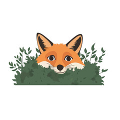 Obraz premium flat A curious fox peeking out from behind a bush. vector