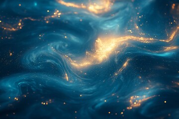 Swirling blue and gold nebula with glitter.